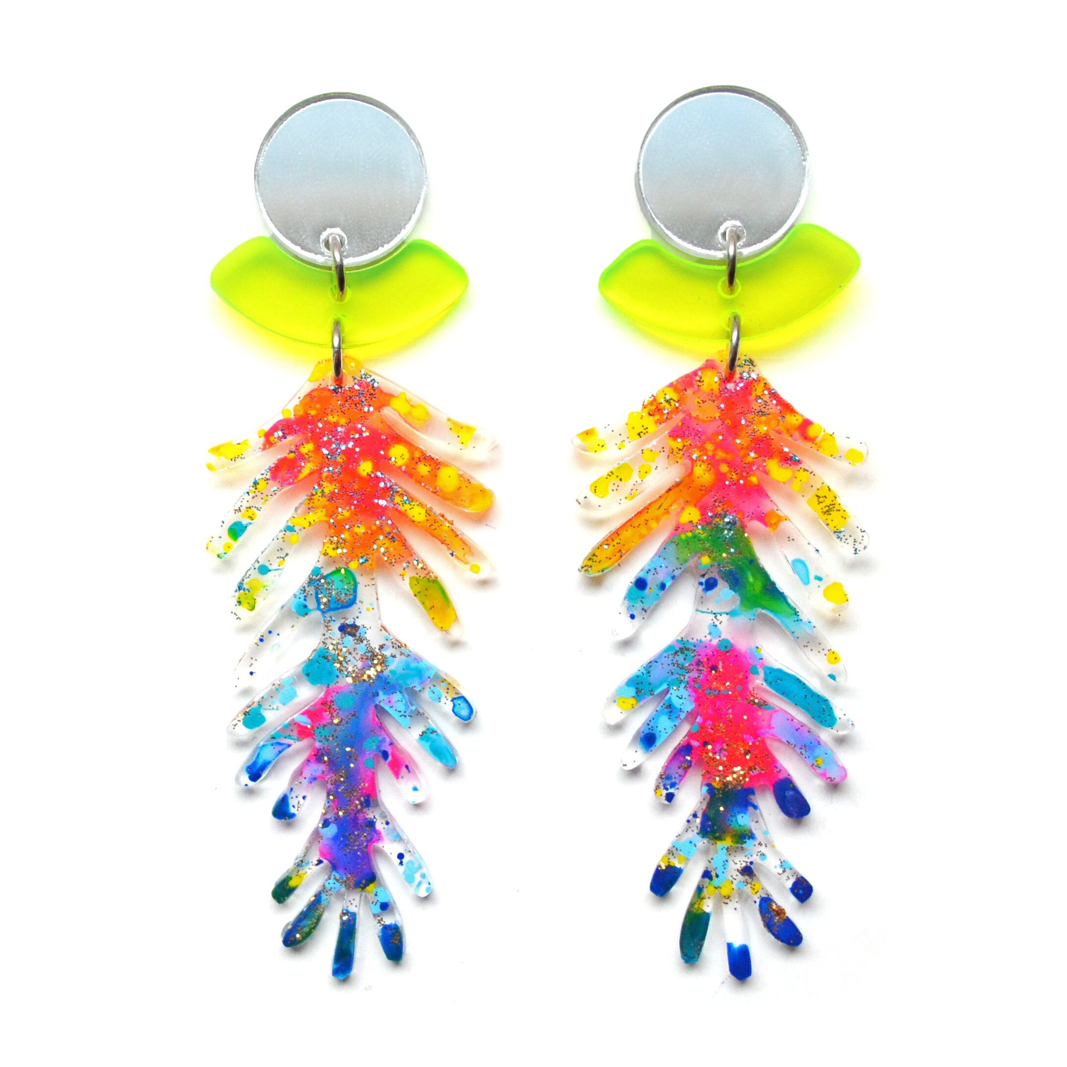 Fern Earring Neon Acrylic Earring Bright Statement Earring Etsy