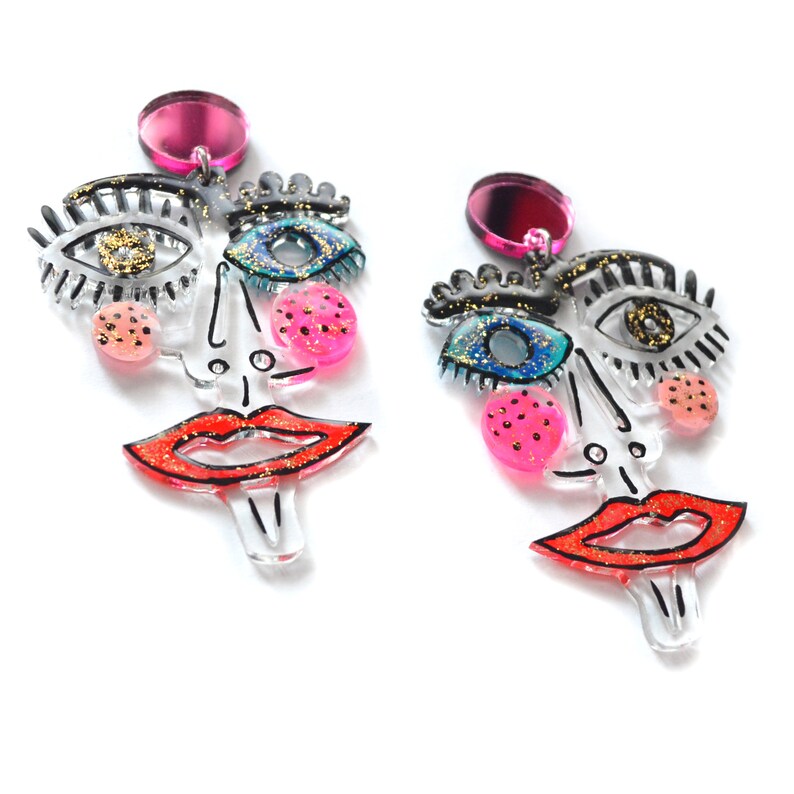 Abstract Face Earrings Statement Earring Resin Earrings Etsy