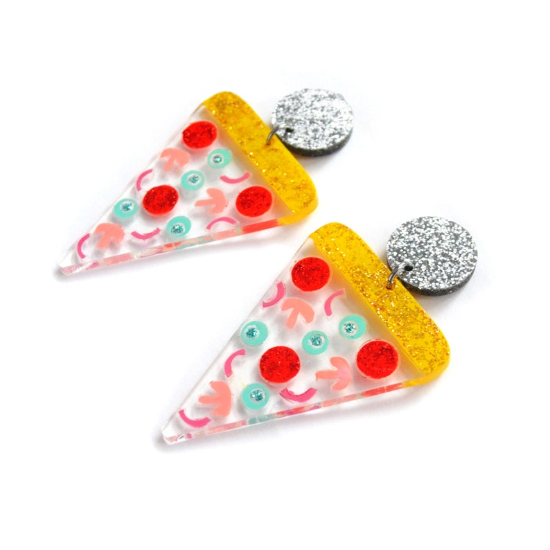 Pizza Earring, Food Earring, Clear Acrylic Earring, Pizza Slice Earring, Pizza Jewelry, Statement Earring, Pizza Slice Earring Resin Earring image 3
