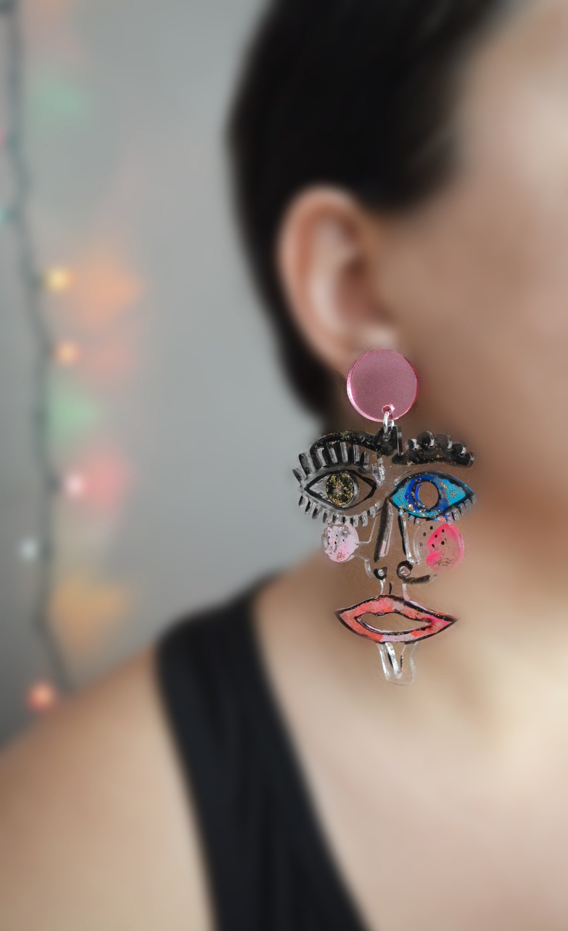 Abstract Face Earrings Statement Earring Resin Earrings Etsy