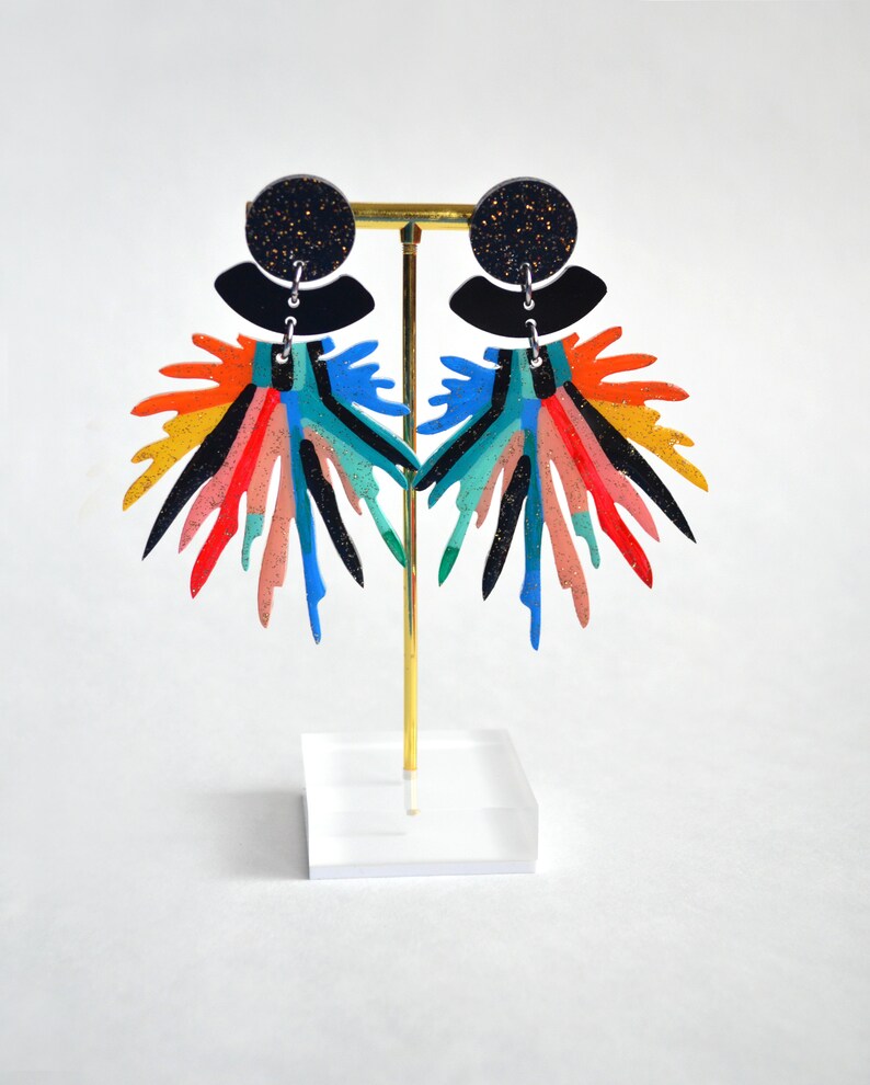 Statement Earrings Pom Pom Earring Laser Cut Earring Etsy