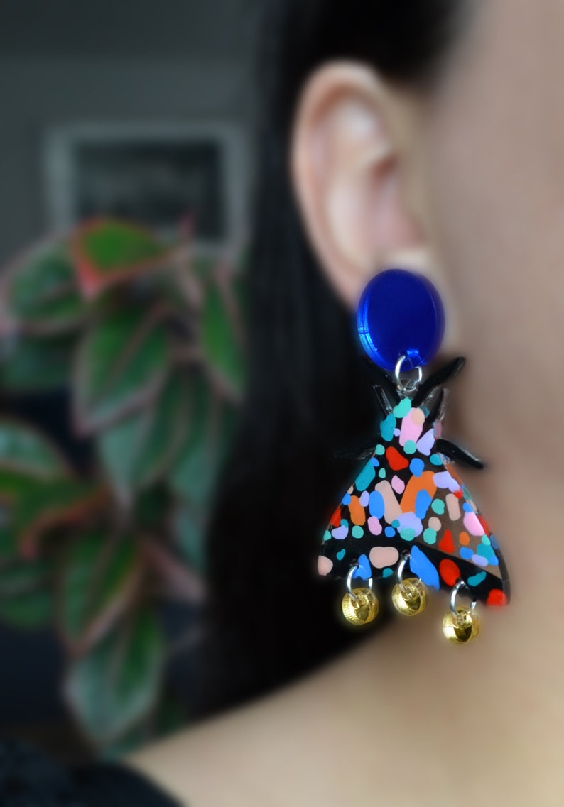 Terrazzo Geometric Moth Earrings, Resin Butterfly Earrings, Colorful Insect Earring, Laser Cut Acrylic Earring, Bug Earrings image 8