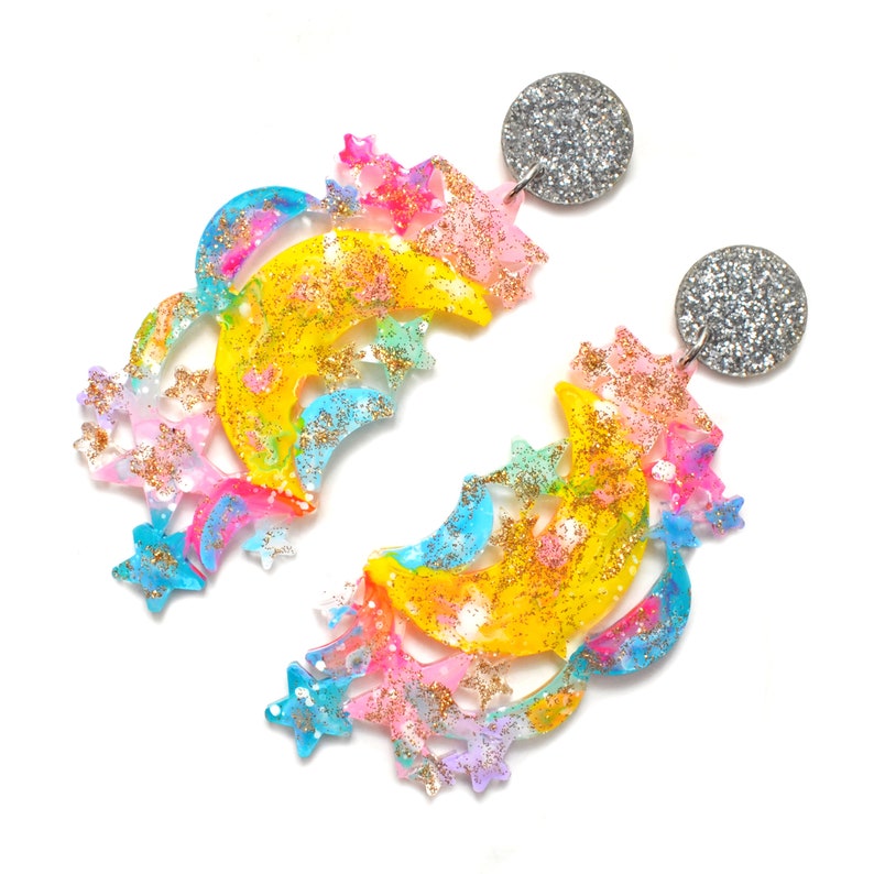 Moon Phase Earring Celestial Earring Pastel Star Earring Etsy