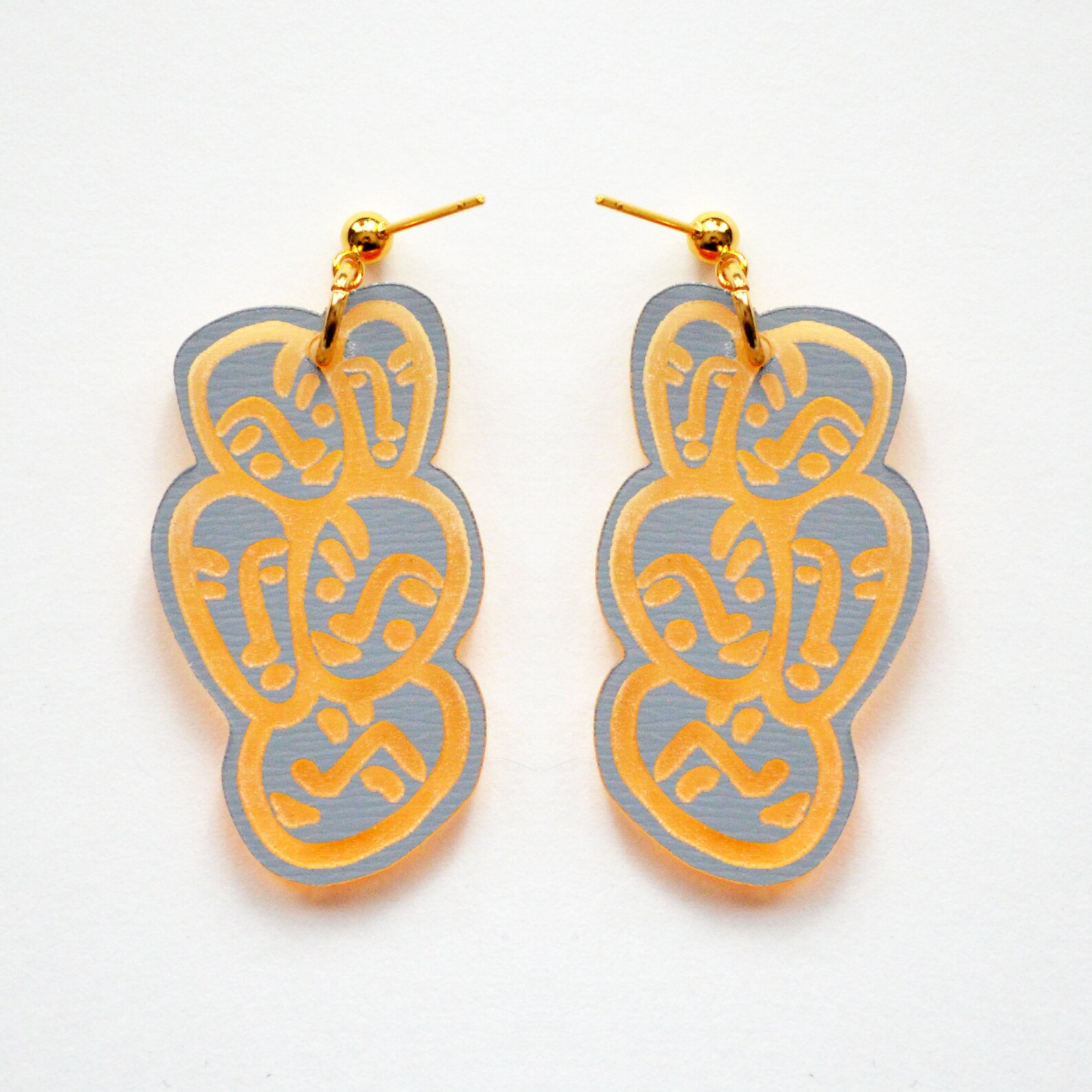 Gold Face Earrings Gold Acrylic Earrings Face Statement Etsy