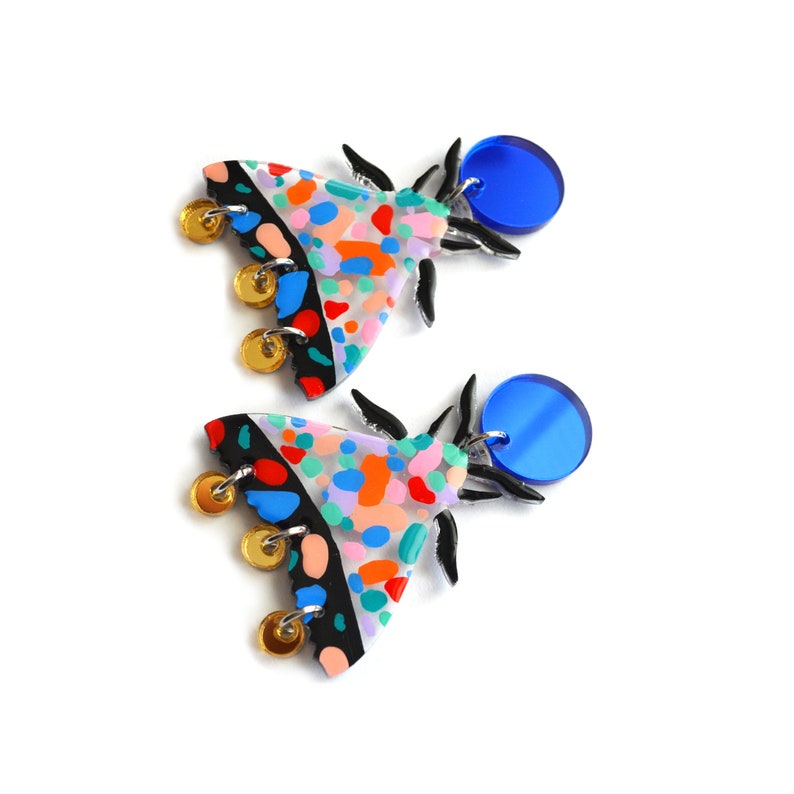 Terrazzo Geometric Moth Earrings, Resin Butterfly Earrings, Colorful Insect Earring, Laser Cut Acrylic Earring, Bug Earrings image 6