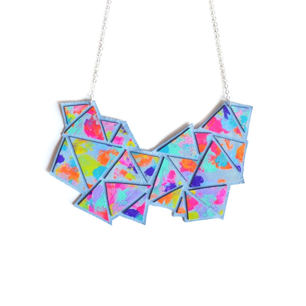 Geometrische Bib Halskette Chevron Dreieck facettierten Neon Kaleidoskop, Anweisung Schmuck