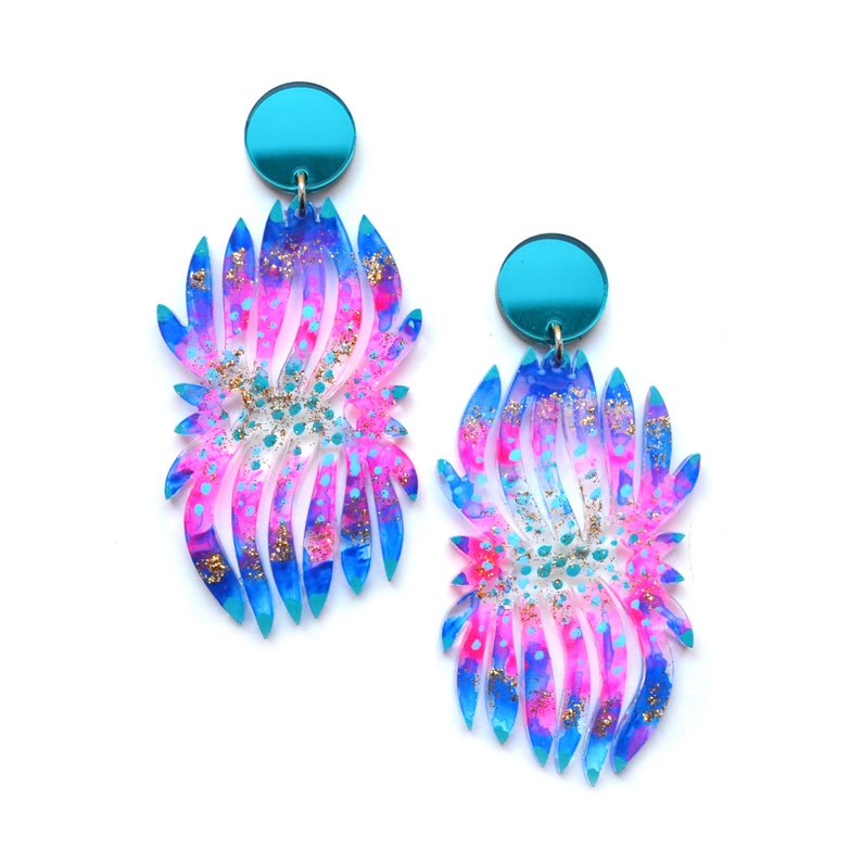 Statement Earrings Laser Cut Earrings Acrylic Blue Earrings Etsy