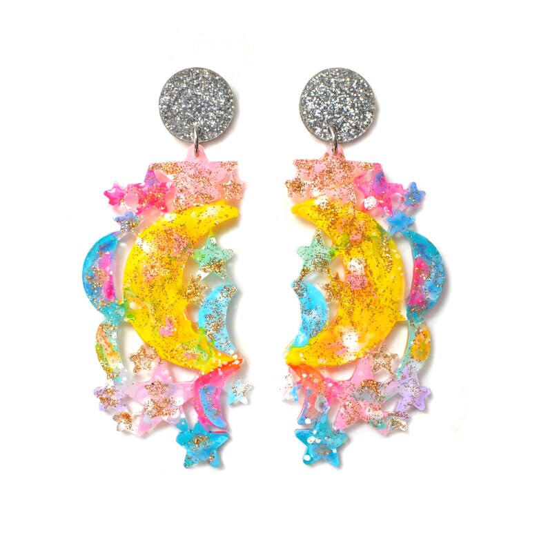 Moon Phase Earring Celestial Earring Pastel Star Earring Etsy