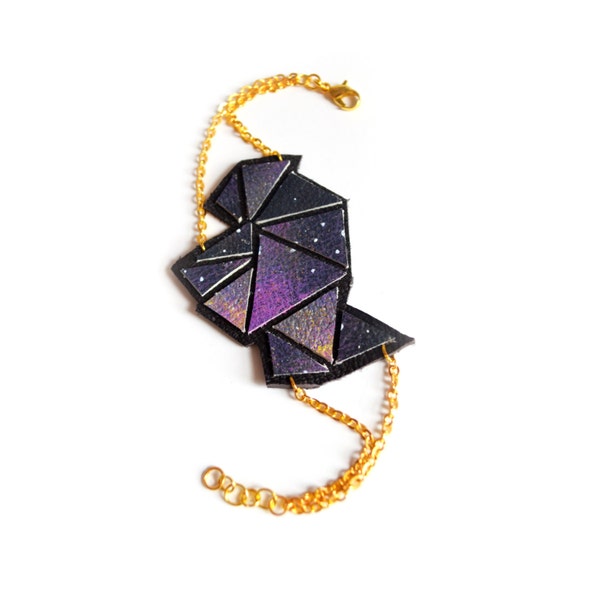 Cosmic Triangle Geometric Leather Bracelet Hand Painted Purple and Black Ombre, Leather Cuff