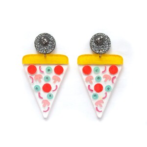 Pizza Earring, Food Earring, Clear Acrylic Earring, Pizza Slice Earring, Pizza Jewelry, Statement Earring, Pizza Slice Earring Resin Earring image 7