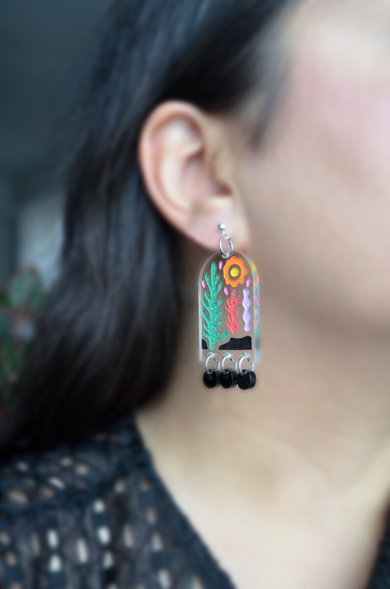Desert Earrings, Sun Earrings, Laser Cut Earrings, Cactus Earrings, Plant Earrings, Abstract Landscape Earrings, Colorful Shapes Earrings image 7