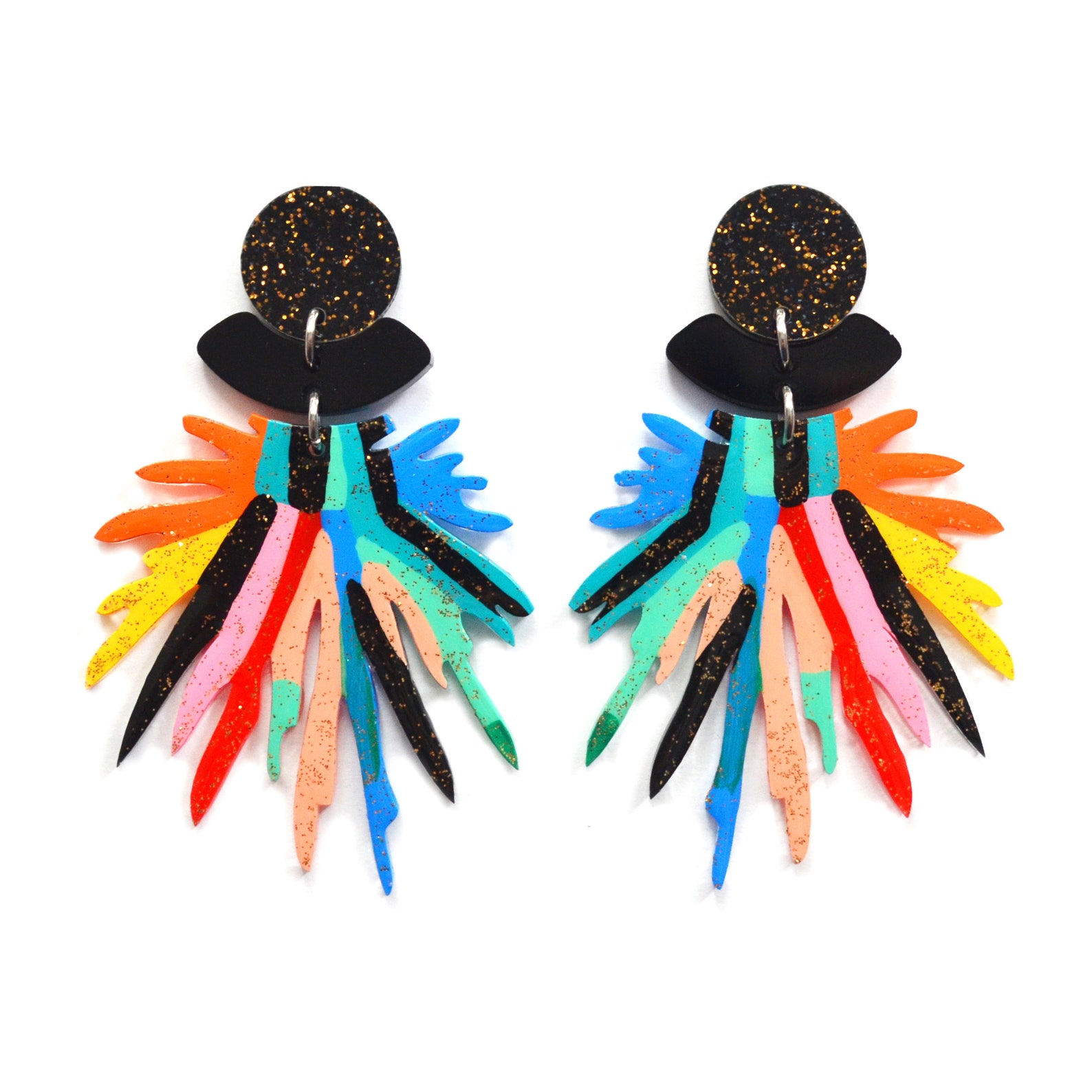 Statement Earrings Pom Pom Earring Laser Cut Earring Etsy