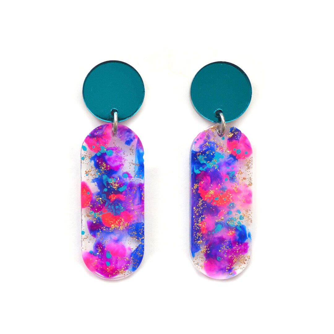 Resin Earrings Pink Earring Blue Earring Statement Earring Etsy