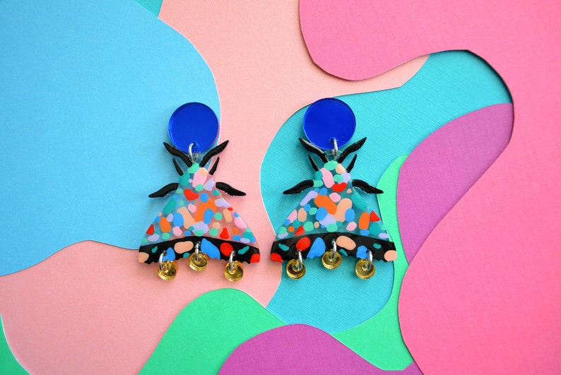 Terrazzo Geometric Moth Earrings, Resin Butterfly Earrings, Colorful Insect Earring, Laser Cut Acrylic Earring, Bug Earrings image 1