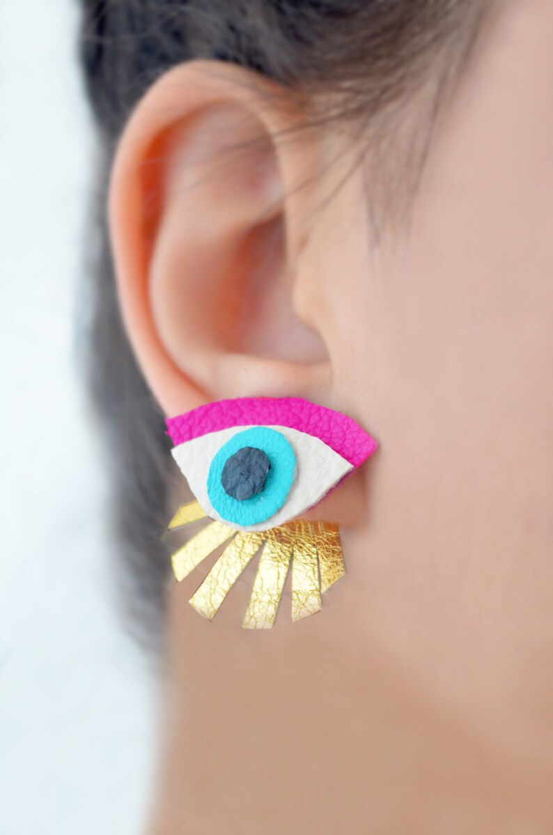 Eye Earring Eye Ear Jacket Gold Earring Eye Stud Earring Etsy