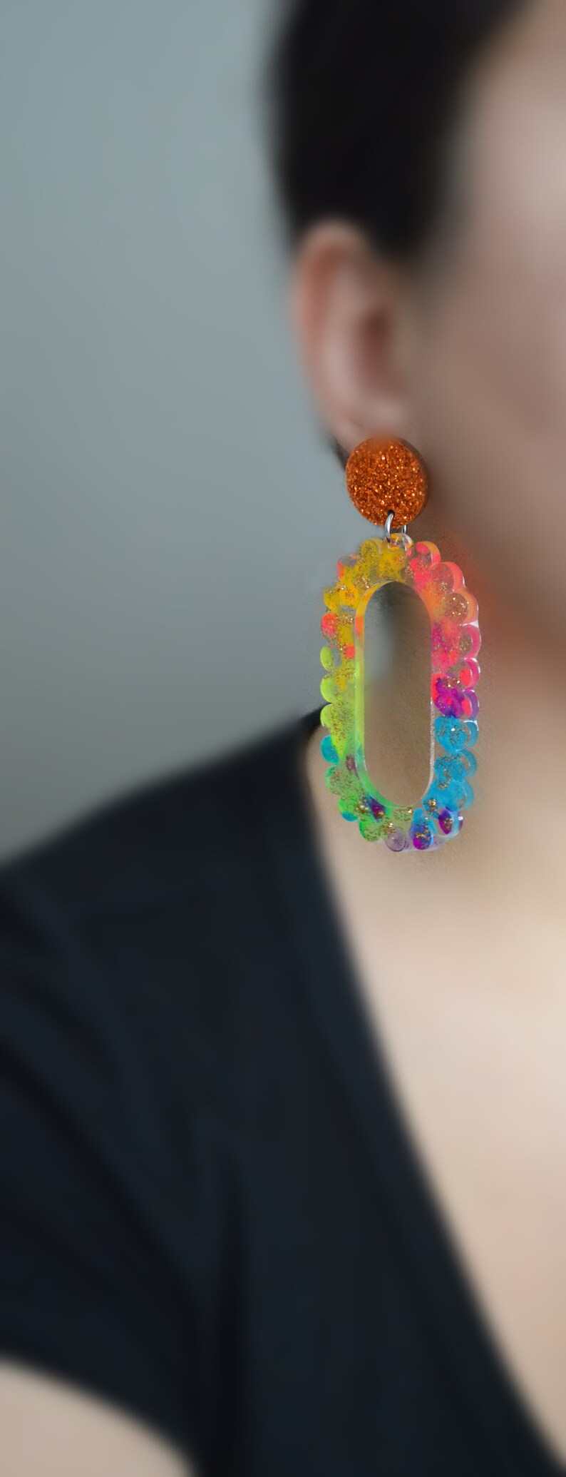Rainbow Hoop Earring Neon Acrylic Earring Bold Statement Etsy