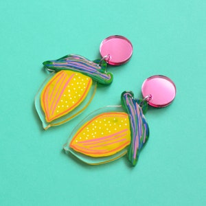 Yellow Lemon Earrings, Abstract Fruit Earrings, Lemon Resin Earrings, Laser Cut Acrylic Earrings image 8