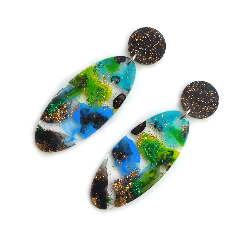 Colorful Resin Earrings Watercolor Earring Laser Cut Earring Bright Painted Earring Statement Earring Acrylic Earring Abstract Earring