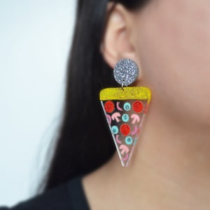 Pizza Earring, Food Earring, Clear Acrylic Earring, Pizza Slice Earring, Pizza Jewelry, Statement Earring, Pizza Slice Earring Resin Earring image 4