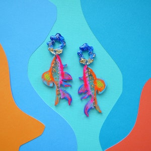 Colorful Neon Glitter Fish Earrings, Koi Earrings, Sea Creature Earrings, Marine Earrings, Sea Life Earrings image 10