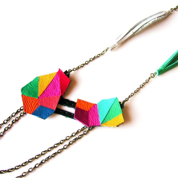 Geometric Leather Necklace Triangle Color Blocking