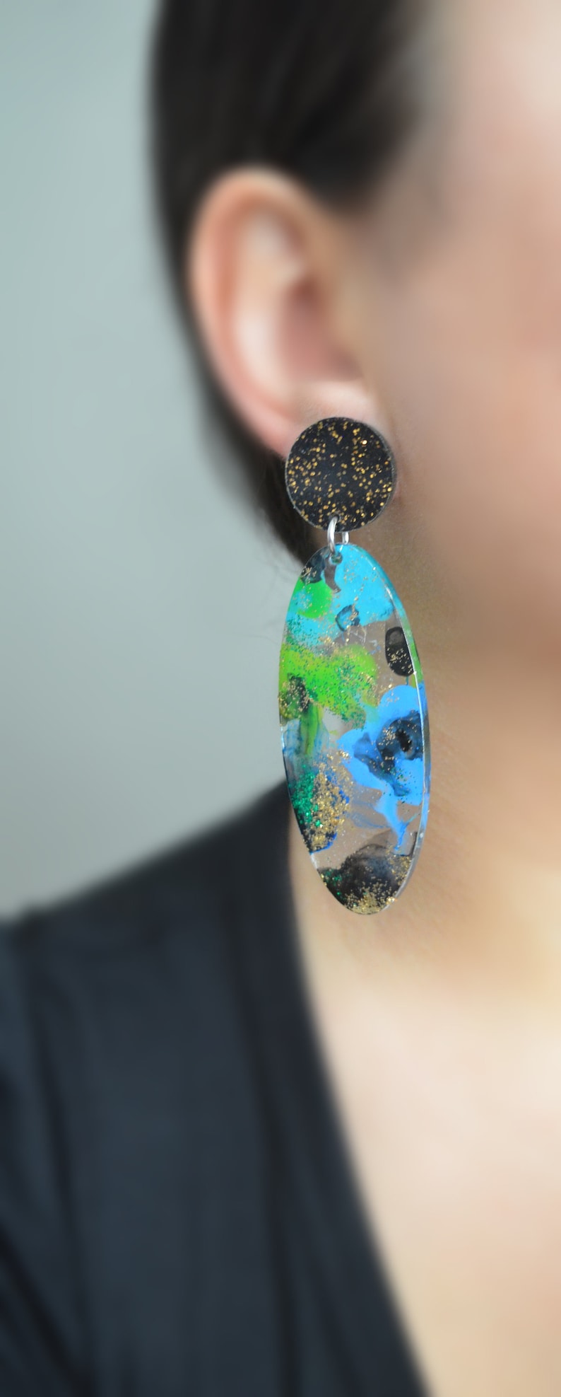Colorful Resin Earrings Watercolor Earring Laser Cut Earring Bright Painted Earring Statement Earring Acrylic Earring Abstract Earring