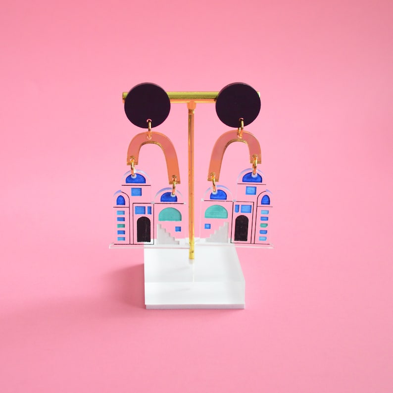 Landscape Earrings Santorini Earrings Travel Earrings House Earrings Architecture Earrings Greek Earrings Laser Cut Earrings