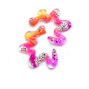 Squiggle Stud Earrings, Abstract Art Earrings, Orange and Pink Wavy Earrings, Resin Doodle Earrings, Funky Resin Jewelry image 7