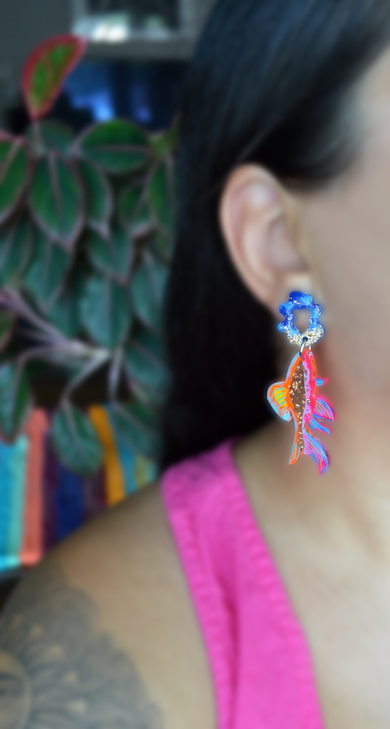 Colorful Neon Glitter Fish Earrings, Koi Earrings, Sea Creature Earrings, Marine Earrings, Sea Life Earrings image 4