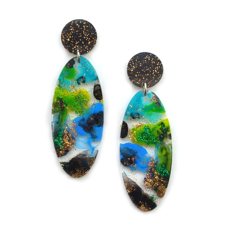 Colorful Resin Earrings Watercolor Earring Laser Cut Earring Bright Painted Earring Statement Earring Acrylic Earring Abstract Earring
