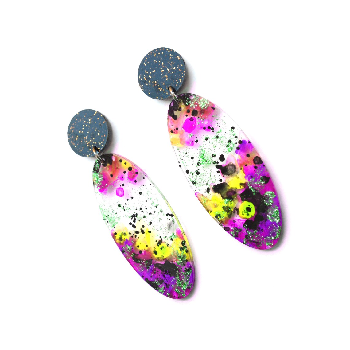 Galaxy Earring Oval Statement Earring Abstract Earring Etsy