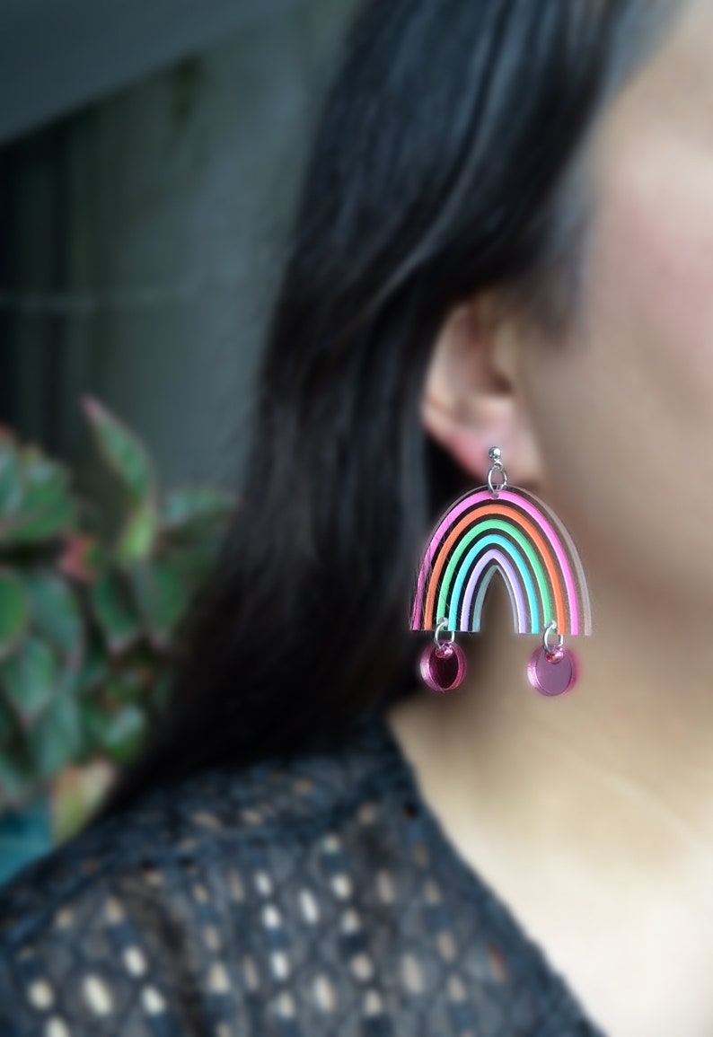 Pastel Rainbow Earrings Laser Cut Earrings Acrylic Rainbow Etsy