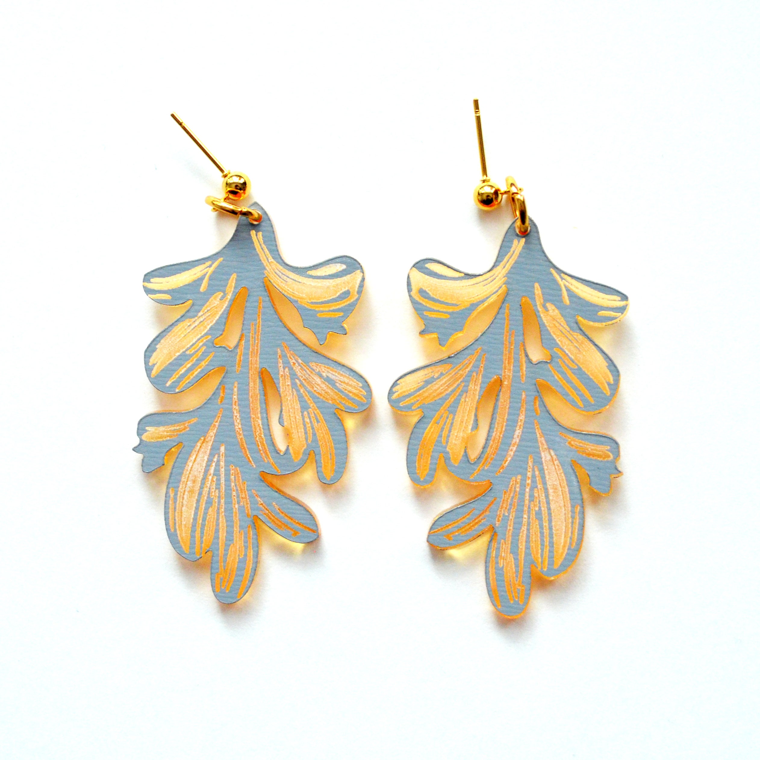 Gold Leaf Acrylic Laser Cut Earrings Flower Statement Etsy