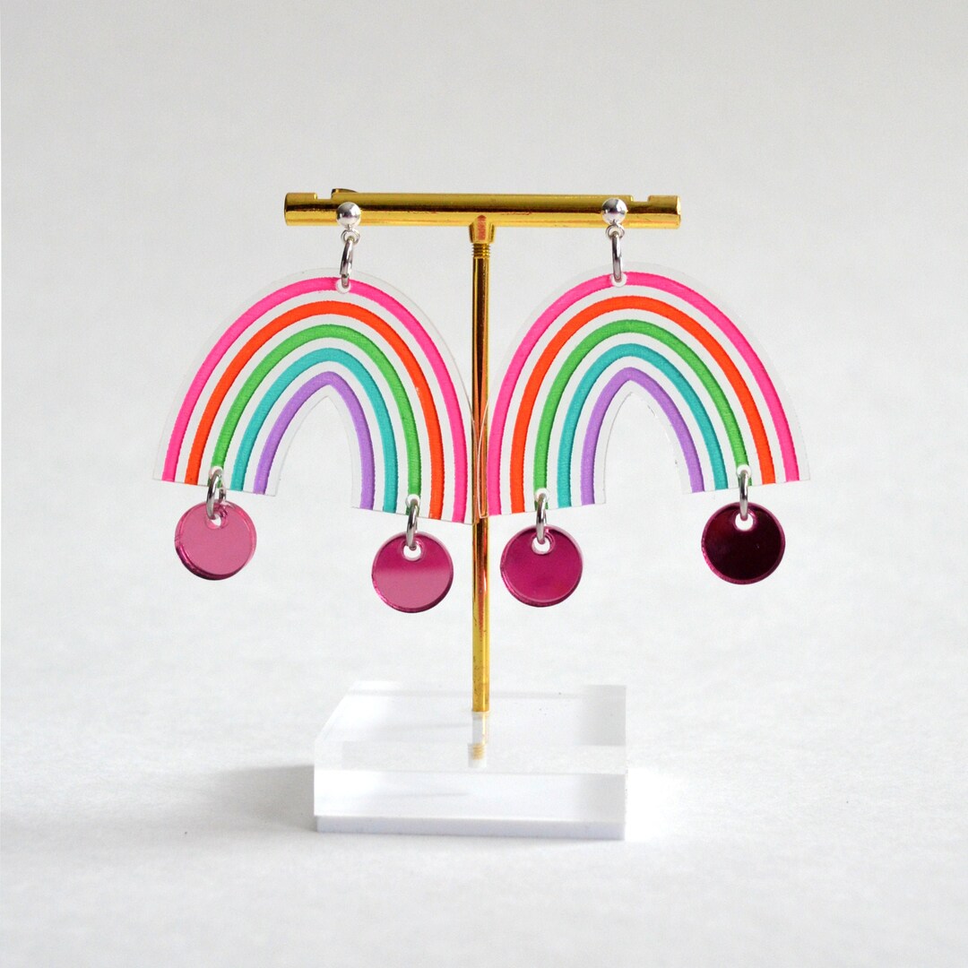 Pastel Rainbow Earrings, Laser Cut Earrings, Acrylic Rainbow Earrings