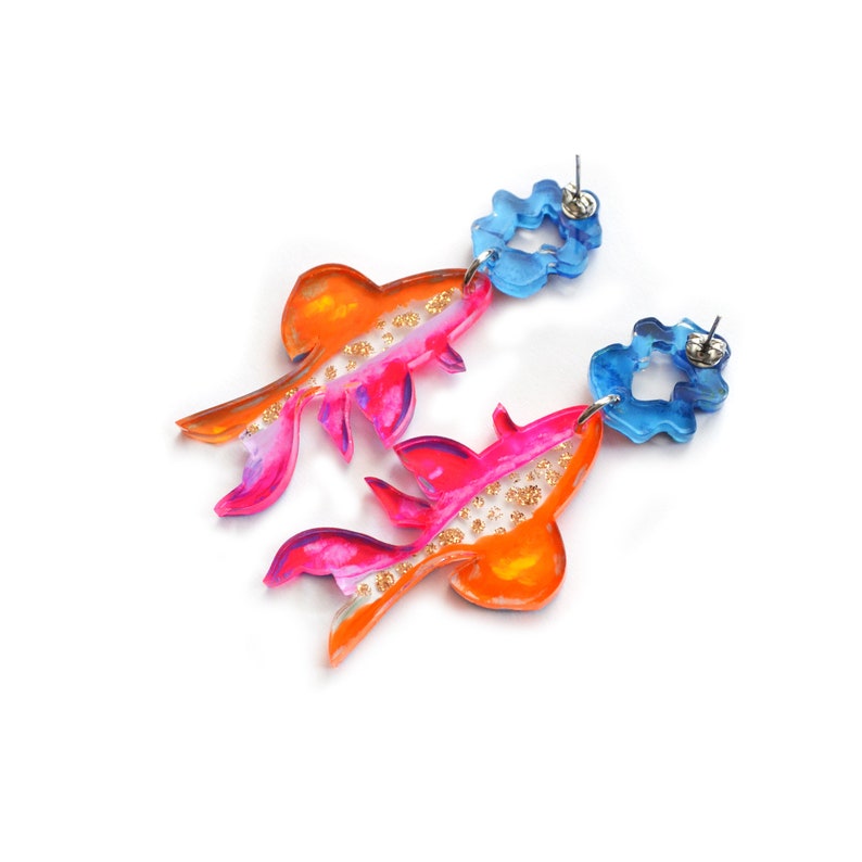 Colorful Neon Glitter Fish Earrings, Koi Earrings, Sea Creature Earrings, Marine Earrings, Sea Life Earrings image 9