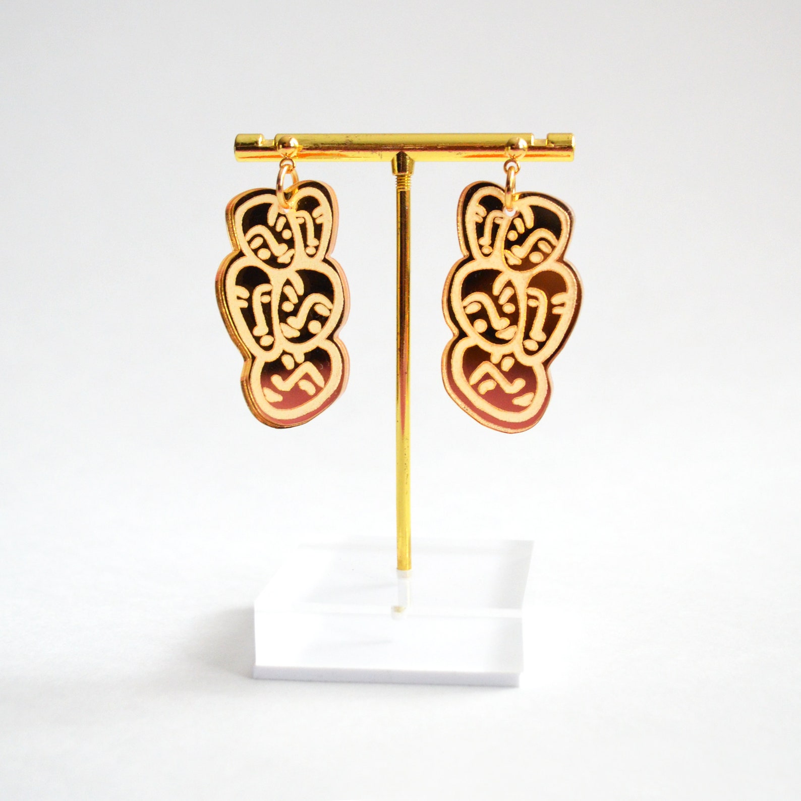 Gold Face Earrings Gold Acrylic Earrings Face Statement Etsy