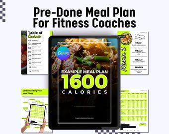 1600 Calorie Meal Plan Template: Rebrandable Nutrition Guide for Coaches (Canva Download)