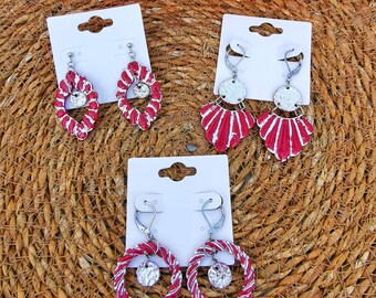 Colección Navidad Rojo y Plata - Pendientes de arcilla polimérica y acero inoxidable.