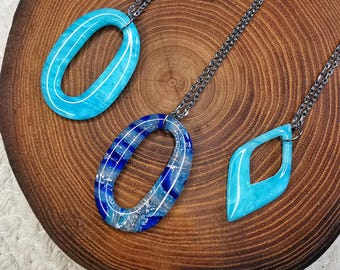 Necklace made of polymer clay and silver-plated stainless steel
