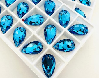 BUY 1 GET 1 FREE 3230 Capri Blue Teardrop / Pear Sew on Glass Flatback Rhinestones 13x22mm Premium  Gemstones Tear Drop  Craft