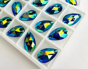 BUY 1 GET 1 FREE 3230 Cobalt Blue Ab Teardrop / Pear Sew on Glass Flatback Rhinestones 13x22mm Premium  Gemstones Tear Drop  Craft