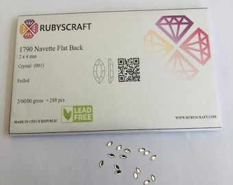 10pcs Rubyscraft® Tooth Gems Czech® Crystal 2x4mm Navette  Non hotfix Lead Free Designs foiled Rhinestones Flatbacks ref: 1790  Craft