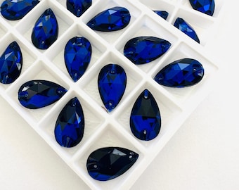 BUY 1 GET 1 FREE 3230 Cobalt Teardrop / Pear Sew on Glass Flatback Rhinestones 13x22mm Premium  Gemstones Tear Drop Dark Blue  Craft