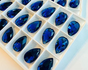 BUY 1 GET 1 FREE  3230 Capri Blue Teardrop / Pear Sew on Glass Flatback Rhinestones 10.5x18mm Premium  Gemstones Tear Drop Blue  Craft