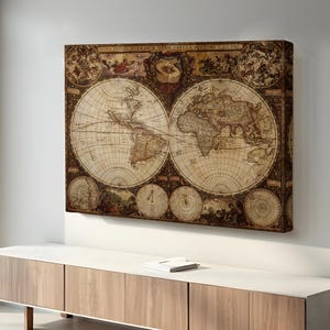 Vintage Retro Weltkarte Gemälde, Housewarming Geschenke, Leinwand Wandkunst, Leinwand Raumdekor, klassische Leinwandkunst, Wohnkultur Leinwand