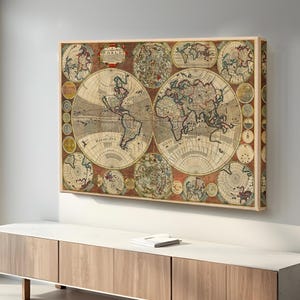 Vintage Retro Weltkarte Malerei, moderne Leinwand Wanddekoration, große Wandbehang, gerahmt Leinwand Wandkunst, Leinwand Raumdekor