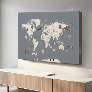 Dekorative Weltkarte Wandkunst für Kinderzimmer, Moderne Leinwand Wanddekor, Housewarming Geschenke, gerahmte Leinwand Wandkunst