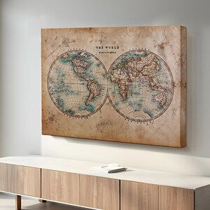 Vintage Retro Weltkarte Gemälde, moderne Leinwand Wanddekor Housewarming Geschenke, klassische Leinwandkunst, gerahmte Leinwand Wandkunst