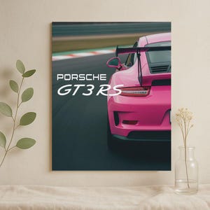 Digital Poster of Pink Porsche GT3 RS on Track – High-Resolution Wall Art for Car Enthusiasts, Motorsport Fans & Racing Decor (Printable) 4k
