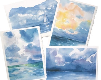 Ocean Watercolor Painting Greeting Card Set of 4